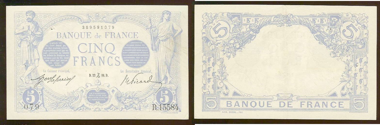 5 francs Blue 1916 AU